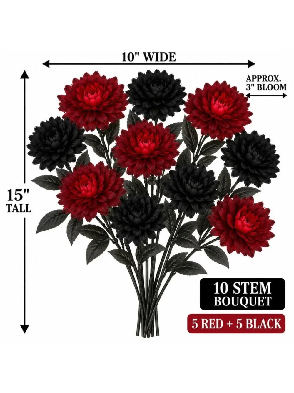 Black Red Artificial Mum Dahlia Style Bouquet, Gothic Wedding Bouquet, Alternati